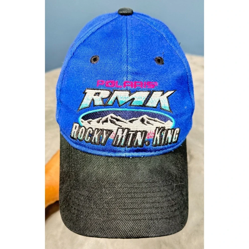 Polaris RMK Rocky Mtn King Snapback Hat Blue Black Snowmobile Cap